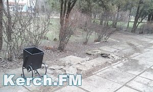 В керченском парке неизвестные вырвали скамейку вместе с плиткой