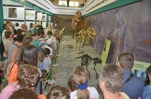 Скелеты и окаменелые следы динозавров представлены на выставке в Никитском ботаническом саду