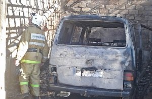 В Феодосии в результате пожара сгорел автомобиль и крыша гаража