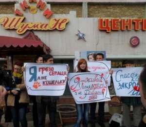 Защитники животных устроили митинг против торговли кошачьими шкурками в магазине в Столице Крыма