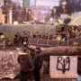 На Крещатике в Киеве участники Евромайдана рубят каштаны для костров