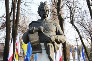Крымские депутаты и чиновники возложили цветы к памятнику Хмельницкого под партийными флагами
