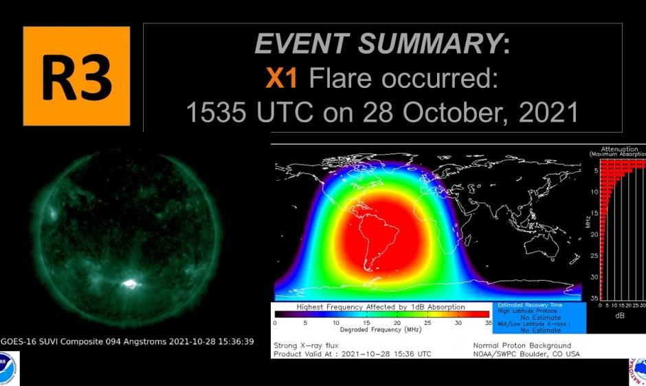 Вспышка на Солнце 28 октября 2021 года в 18:35 по МСК